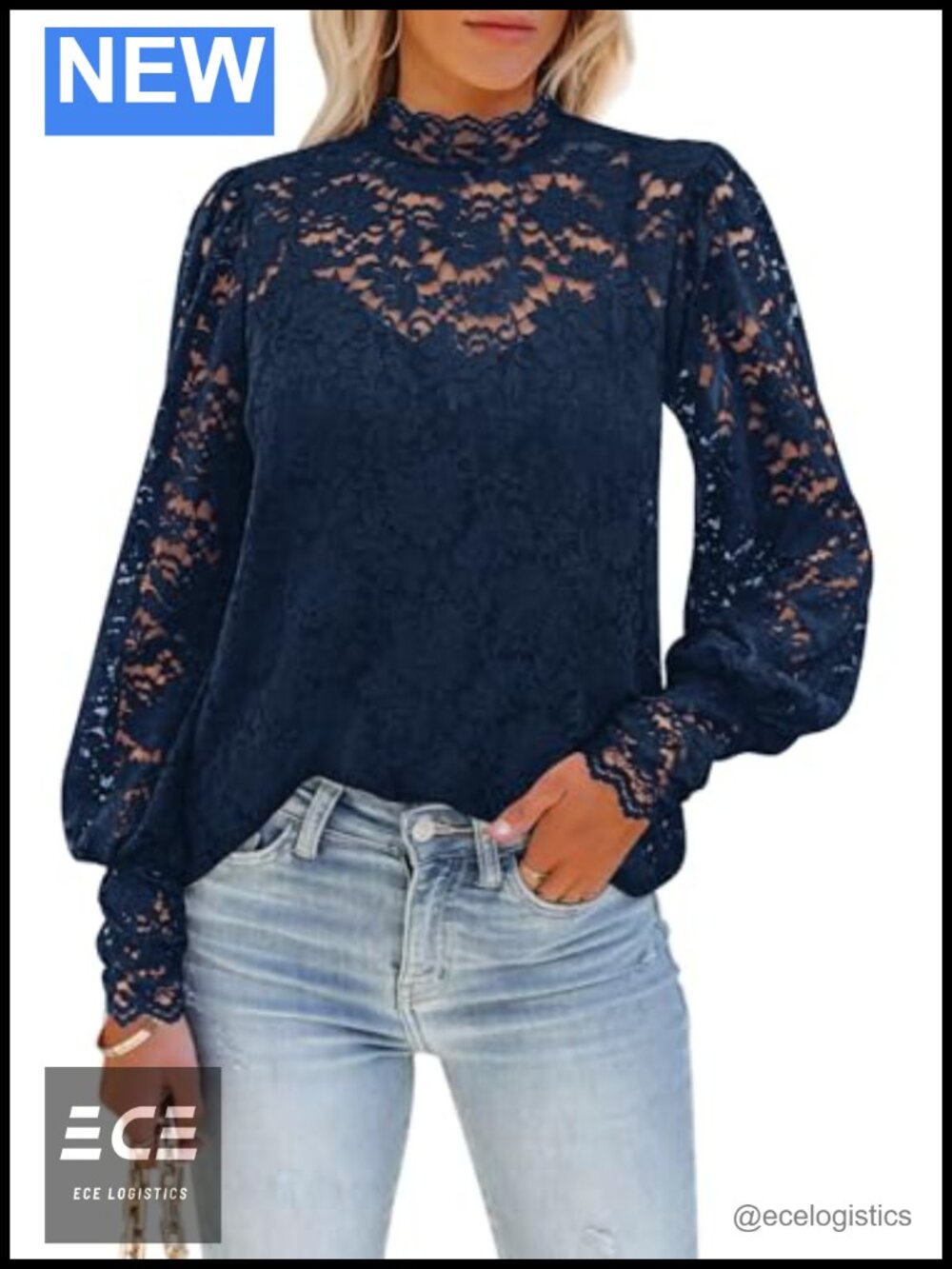 Floral Lace Long Sleeve Mock Neck Blouse Dressy Casual Top Cami